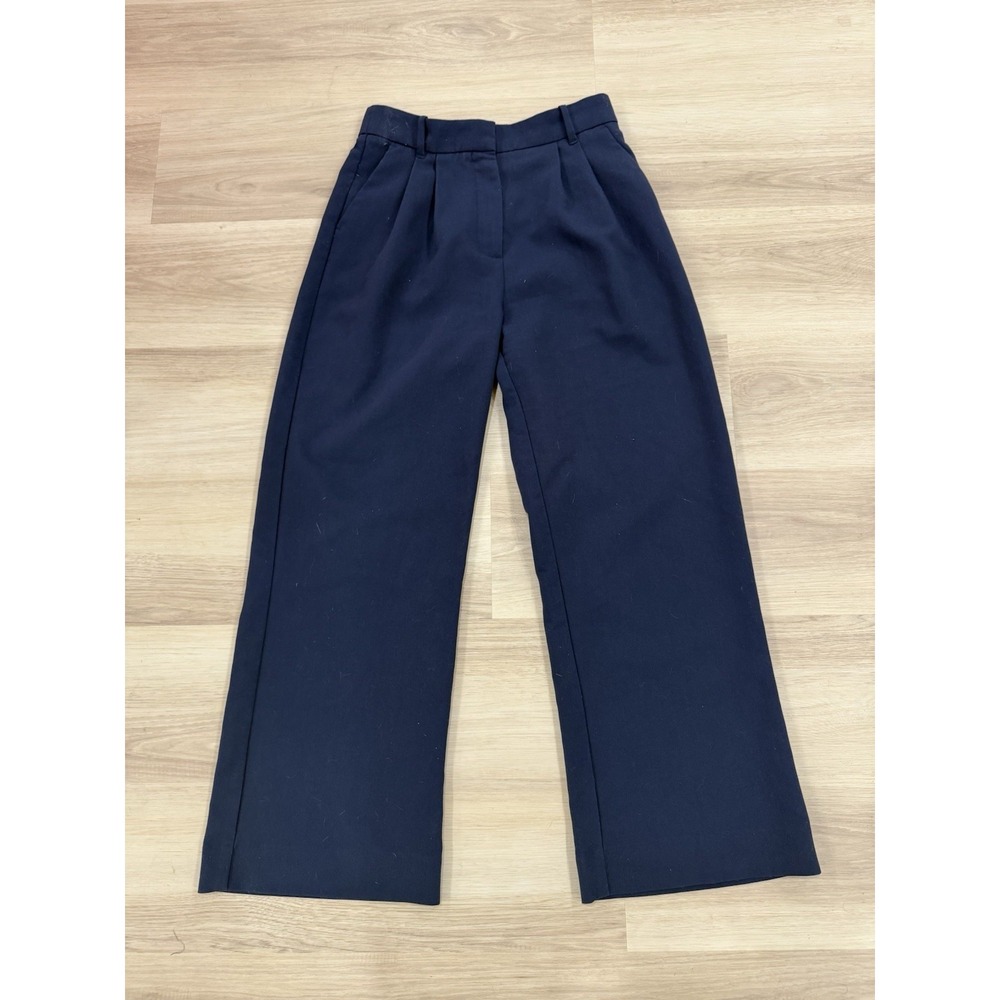 Abercrombie & Fitch Sloane Tailored Wide-Leg Pant Trousers Navy Women's 28 Short